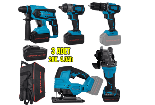 CATPOWER KÖMÜRSÜZ AKÜLÜ SET DARBELİ VİDALAMA/KIRICI DELİCİ /AVUÇ TAŞLAMA /SOMUN SIKMA DEKUPAJ 20V 4.0AH LİON 